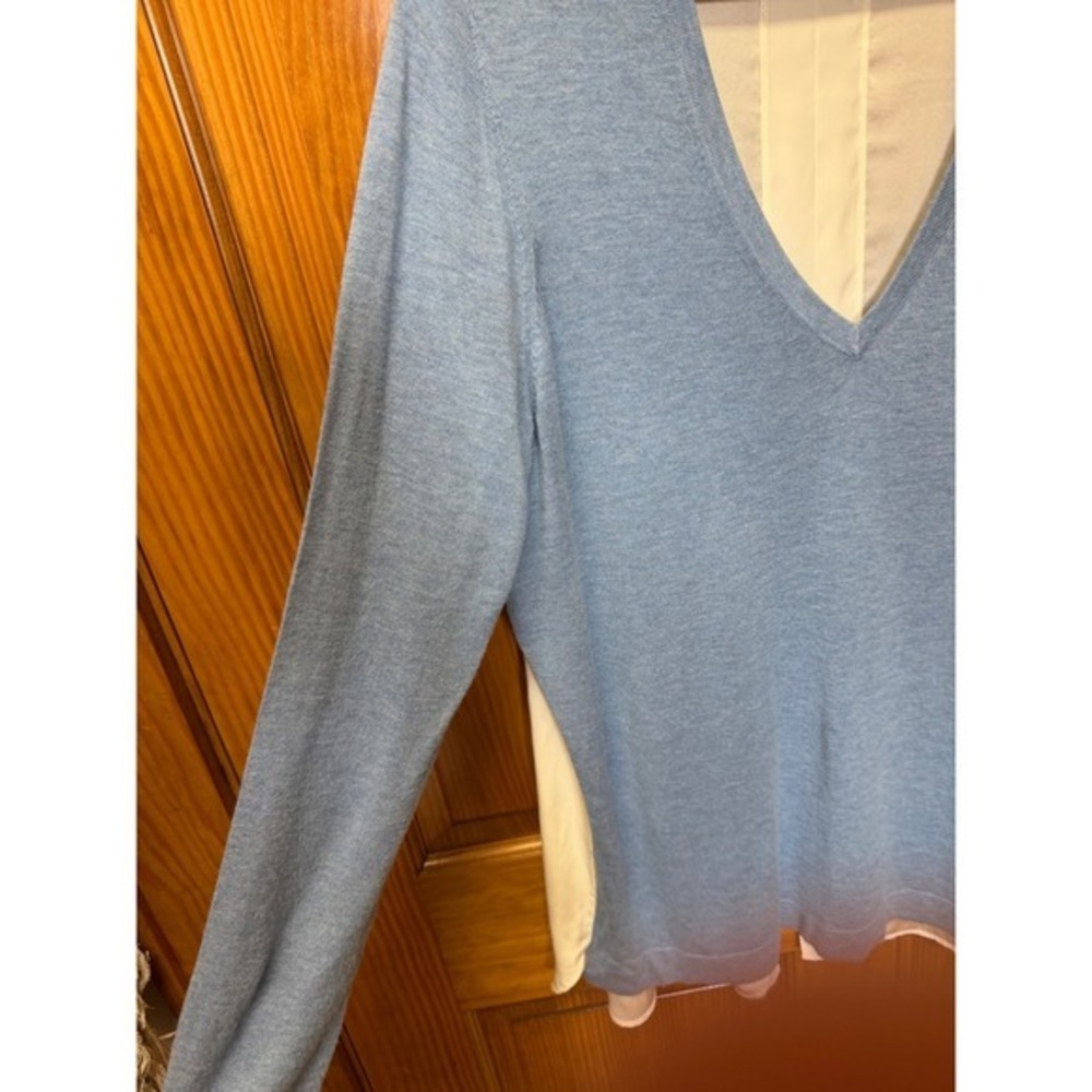 Etcetera Designer Mixed Media Tunic Sweater Blue Knit Silk Back  Large - Picture 4 of 10